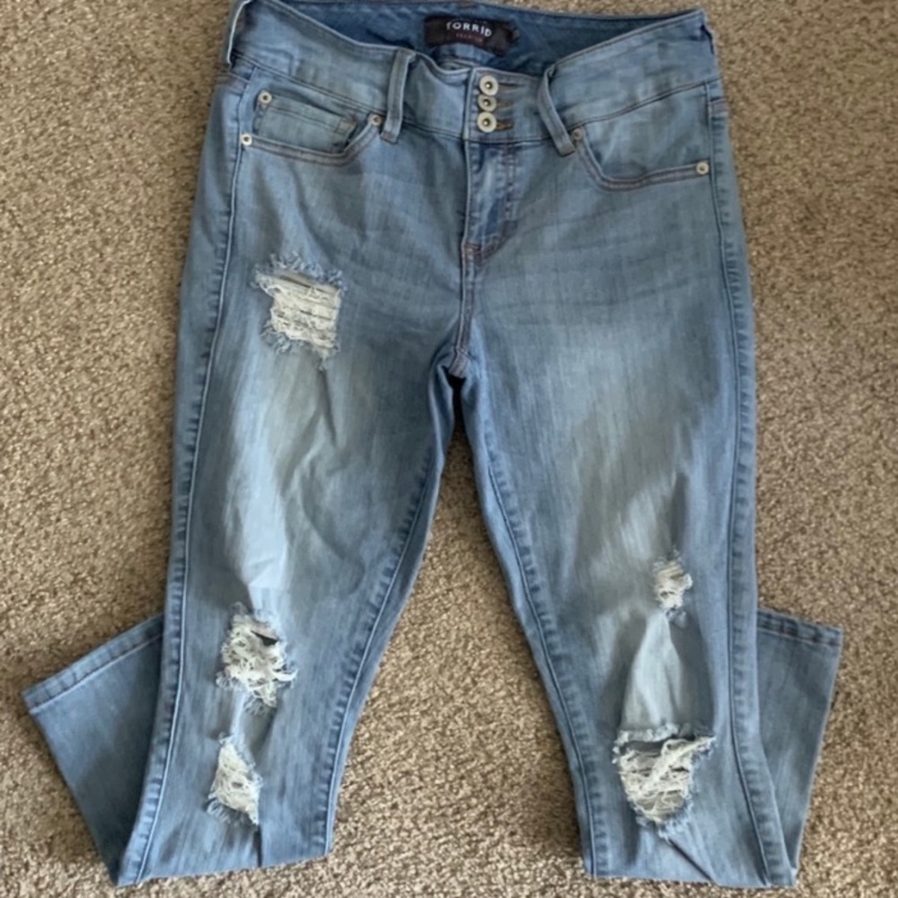 Torrid Premium Jeggings Light Blue Distressed 10R